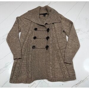 Style & Co Women's Double Breasted Cable Knit Cardigan Sweater M Brown Heathered